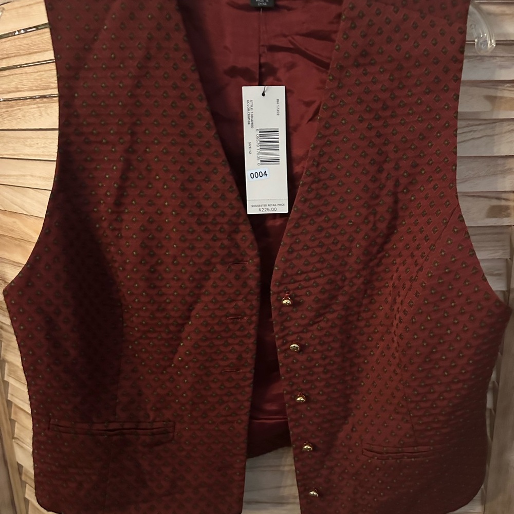 Ellen Tracy Burgundy Vest with Gold Accents